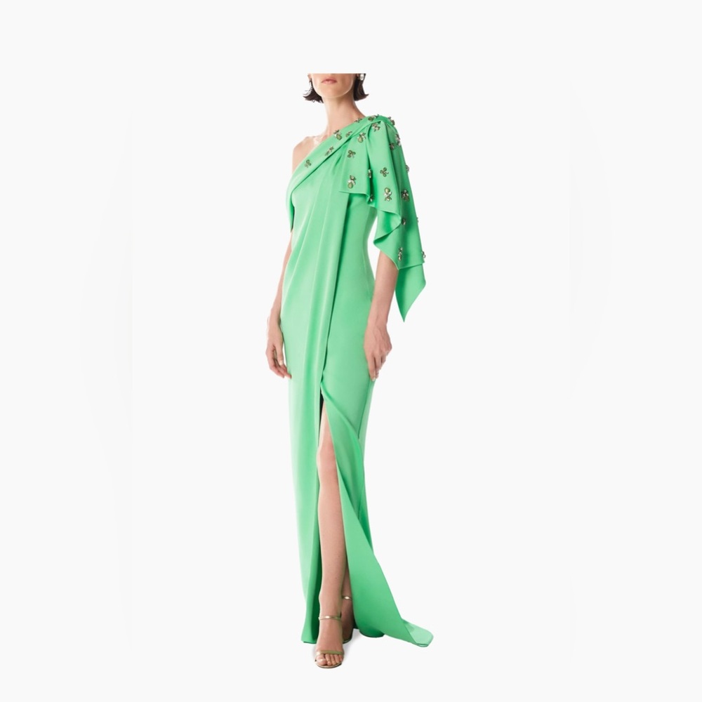 $1933 Ozgur Masur  Embellished Draped One-Shoulder Column Gown size38/us6
